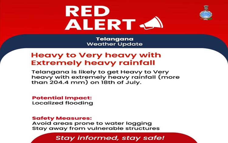 26 सितंबर 2025 को तेलंगाना और हैदराबाद में भारी बारिश अलर्ट